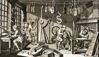 Werkstatt des Geigenbauers. Gravur - in Enzyklopädie von Diderot und d