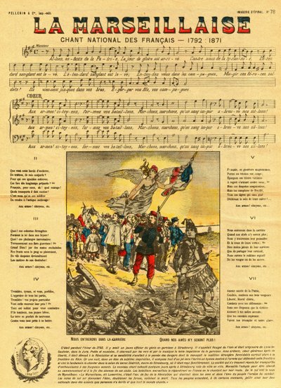 Text und Musik der Marseillaise, der französischen Hymne, komponiert von Rouget de Lisle von French School