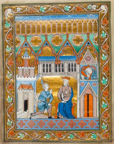 MS 300 fol.IIIv König David erhält die Nachricht vom Tod Absaloms, aus dem Psalter-Stundenbuch von Isabelle von Frankreich, ca. 1255 von French School