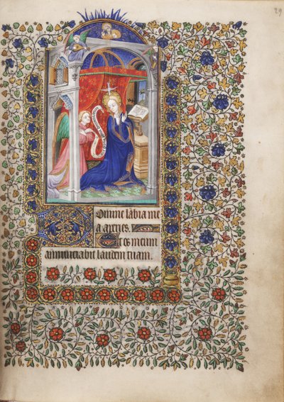 MS Widener 6 f.29r, Verkündigung, aus einem Stundenbuch, Gebrauch von Paris von French School
