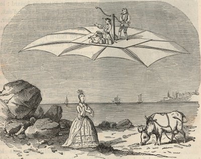 Maschine (Gleiter) von Samuel Musgrave (1732-1780) - Gravur in „Wissenschaften für alle - Populäre Physik und Chemie“ von Alexis Clerc - Ende 19. Jahrhundert - Private Sammlung von French School