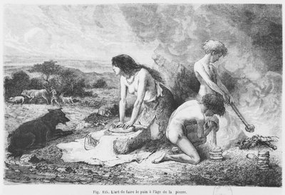 Brotbacken in der Steinzeit, Illustration aus L