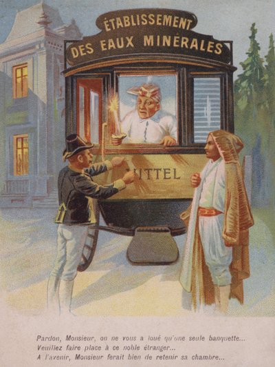 Mann wird gebeten, sein Zimmer mit einem Fremden zu teilen (Chromolithografie) von French School