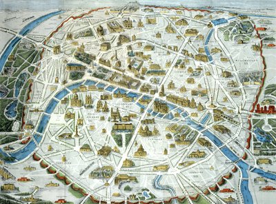Karte von Paris, die berühmte Denkmäler der Stadt darstellt, 1882 von French School