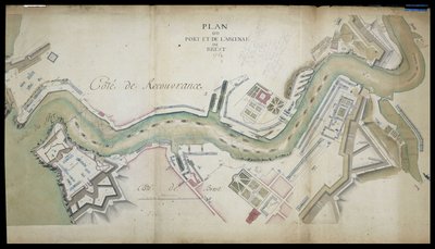 Karte des Hafens und Arsenals von Brest im Jahr 1754. von French School