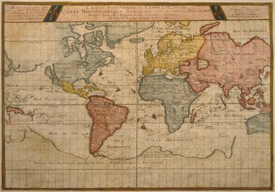 Karte der Welthandelsrouten, Kartographie von Pierre Duval, veröffentlicht 1686, Paris (Farbstich) von French School