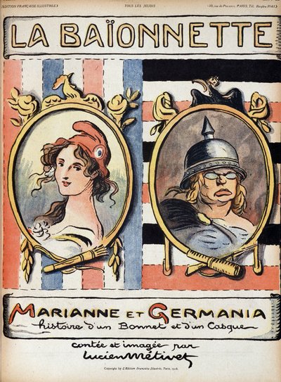 Marianne und Germania, Geschichte eines Hutes und eines Helms - in „La Bayonette“ vom 18.04.1918 von French School