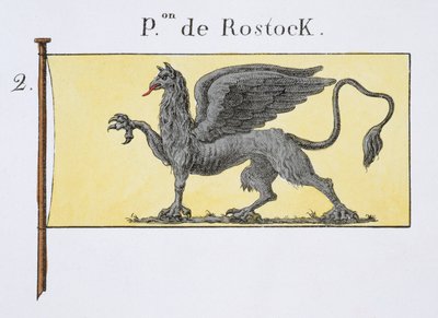 Seeflagge mit Greifenemblem, das das Wappen von Rostock darstellt, aus einem französischen Flaggenbuch, ca. 1819 von French School