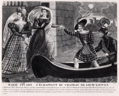 Mary Stuart (1542-87) flieht aus Schloss Loch Leven von French School