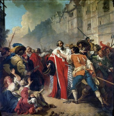 Mathieu Mole wird von der Pariser Menge auf seiner Rückkehr vom Besuch bei Mazarin und Königin Anna von Österreich aufgehalten, 1879 von French School