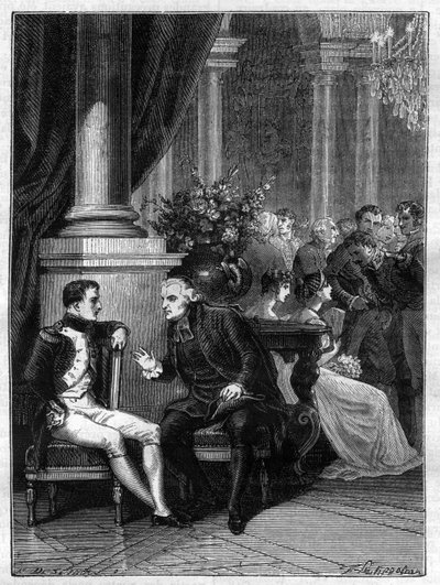 Treffen in Genua (Genova) in Italien von Napoleon I. mit Kardinal Jean Siffrein Maury (1746-1817) 1805 - in „History of the empire following the history of the consulate“ von Adolphe Thiers - 1879 - Private Sammlung von French School