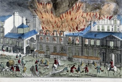 Männer versuchen, das Feuer der Pariser Oper im Jahr 1763 zu löschen von French School