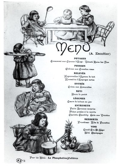 Menü erstellt von Auguste Escoffier (1846-1935) für Kinder und Babys, ca. 1900 von French School