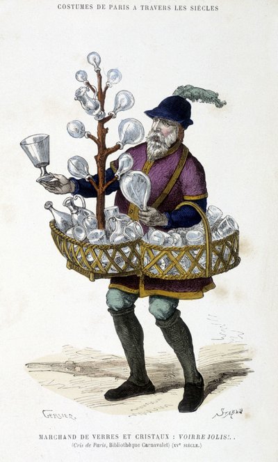 Händler von Brillen und Kristallen im 15. Jahrhundert - aus „Paris à travers les siècles“ von H. Gourdon de Kenouillac, ed. F. Roy, Paris von French School