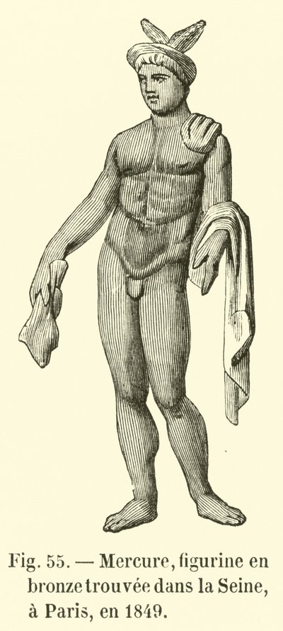 Merkur, Bronzefigur, gefunden in der Seine, Paris, 1849 von French School
