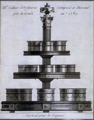 Metallarbeiten: Ein Satz Likörbecher auf einem Ständer, 1780-96 von French School