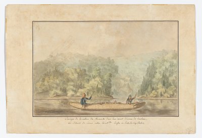 Micmacs in ihrem Birkenrindenkanu; Straße von Canso zwischen Nova Scotia und der Insel Cape Breton von French School