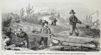 Französische Goldsucher arbeiten mit der Langrinne - in „Tour du monde“ von French School