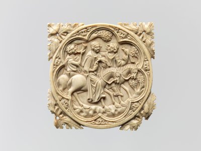 Spiegelgehäuse mit einer Falkenjagdgesellschaft, 1330-60 von French School