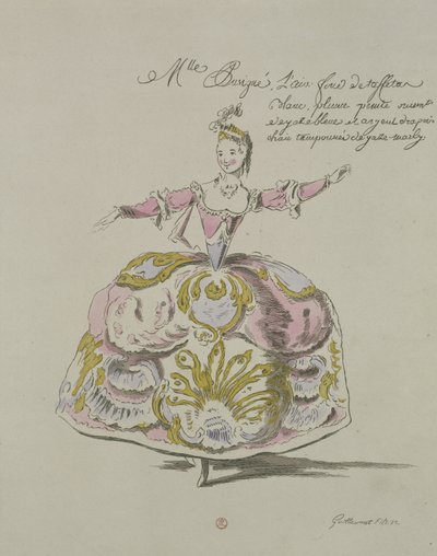 Miss Puvigne als Luft, in Zoroastre, einem Libretto von Cahusac, komponiert von Jean-Philippe Rameau, Faksimile von A. Guillaumot Fils, 1749 (Farbstich) von French School