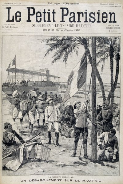 Mission Marchand: Landung am oberen Nil - in „Le Petit Parisien“ vom 02.10.1898 (Gravur) von French School