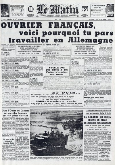 Morgenjournal Nr. 21311 vom 20. Oktober 1942: Der Sto - Zwangsarbeitsdienst - Warum in Deutschland arbeiten von French School