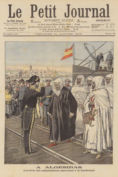 Marokkanische Botschafter bei der Ankunft zur Algeciras-Konferenz in Spanien von French School