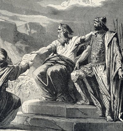 Moses befiehlt dem Volk Israel, die Autorität von Josua anzuerkennen (Moses wählt Josua als seinen Nachfolger) von French School