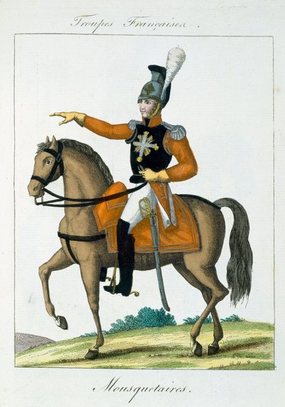 Berittener Musketier, aus Troupes Francaises, veröffentlicht bei Basset, Paris, um 1790 von French School