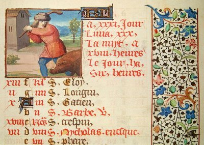 Ms 134 Dezember: Schweineschlachtung, aus einem Stundenbuch von French School