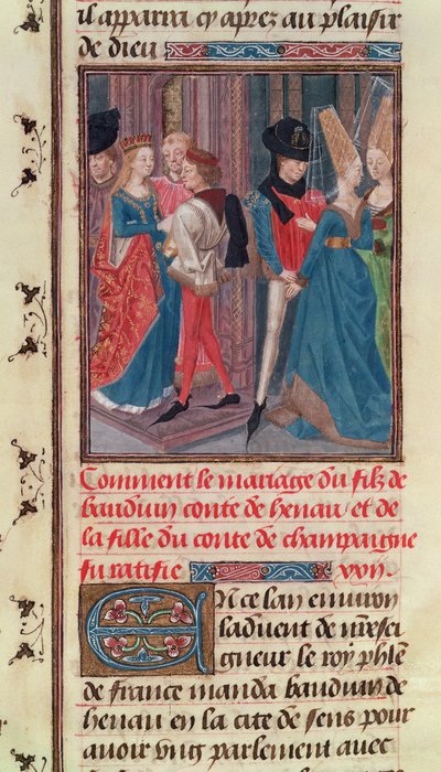 Ms 149 t.3 fol.105 Hochzeit von Balduin VI. und Marie, Tochter des Grafen von Champagne, aus der Histoire des Nobles Princes de Hainaut, von Jacques de Guise von French School