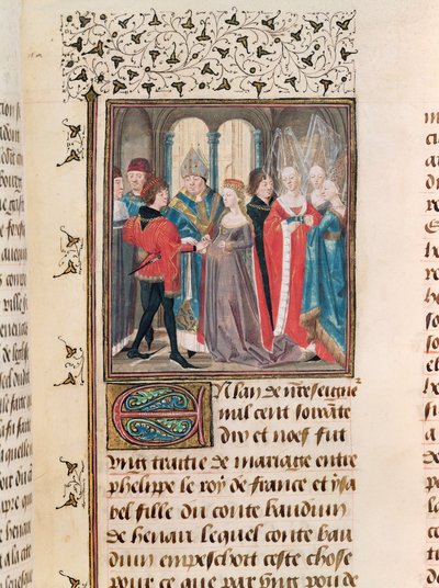 Ms. 149 t.3 fol.88 Die Hochzeit von Philippe Auguste (1165-1223), König von Frankreich und Isabelle von Hainault, Tochter von Graf Baudouin von French School