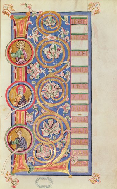 Ms 14 fol.23 Historisierte Initiale L mit Medaillons, aus einem Evangeliar von French School