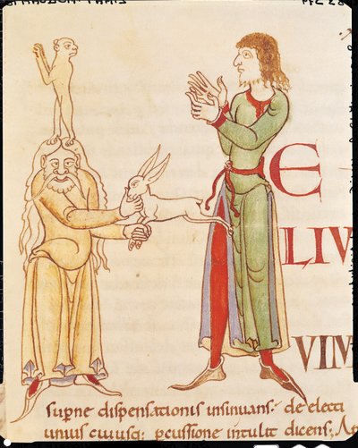 Initiale H in Form von zwei Zauberern, aus Moralia in Job von Papst Gregor dem Großen, Burgundische Schule von French School