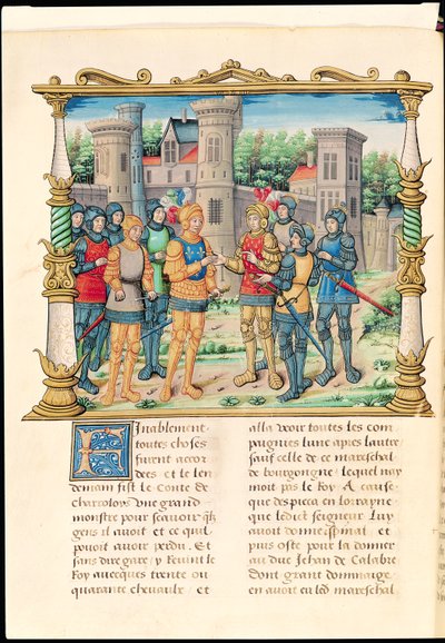 Der Vertrag von Conflans zwischen Ludwig XI. und Karl dem Kühnen, Herzog von Burgund, Oktober 1465, aus den Memoiren von Philippe de Commynes von French School