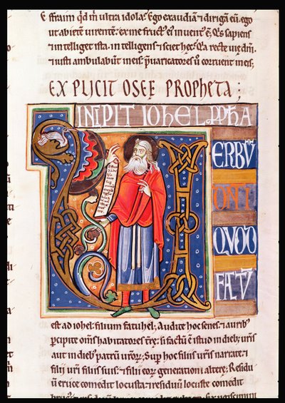 Ms 1 fol.193v Historisierte Initiale U darstellend Joel, aus der Souvigny-Bibel von French School