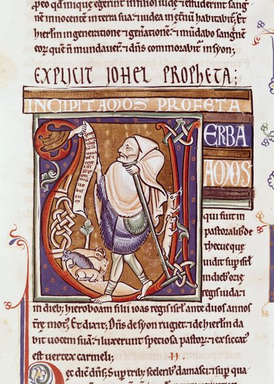Ms 1 fol.194v Historisierte Initiale V, die Amos darstellt, aus der Souvigny-Bibel von French School
