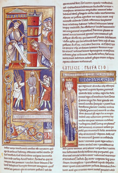 Ms 1 fol.284r Esther und Ahasverus und die Hinrichtung Hamans, aus der Souvigny-Bibel von French School