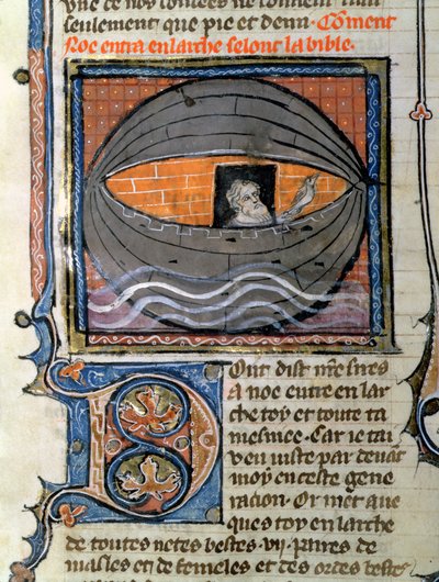 Noah lässt die Taube frei, aus einer Bibel von French School