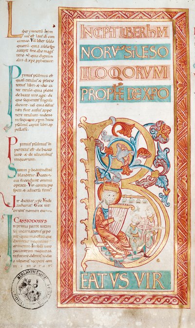 Ms 232 f.3v Historisierte Initiale B, die König David zeigt, aus einem Psalmenbuch von French School