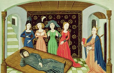 Ms 3045 f.3 Boethius, Philosophie und die Musen, aus De Consolatione Philosophiae von French School