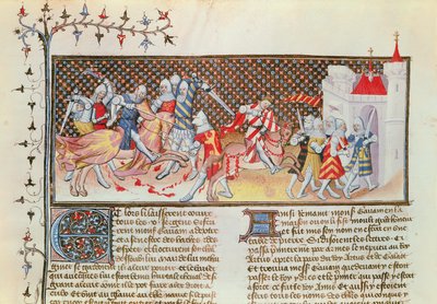 Ms 3479 t.1 fol.558 Szene von kämpfenden Rittern, aus dem Livre de Messire Lancelot du Lac von French School