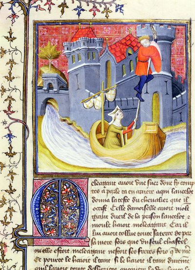 Ms 3480 Ritter flieht mit Hilfe einer Dame aus einer Burg, aus dem Livre de Messire Lancelot du Lac von French School