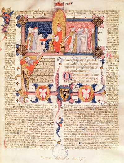 Ms 371 f.1 Jean Andre überreicht sein Werk Papst Clemens V. (ca. 1260-1314) von French School