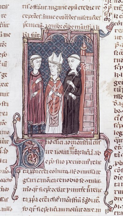 Ms 373 fol.51v Ein Mönch, ein Bischof und ein Abt, aus den Dekreten von Gratien von French School