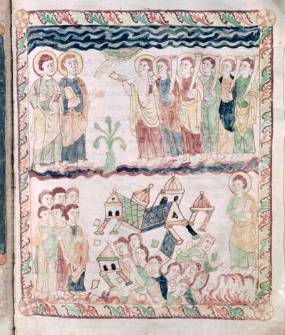 Ms 386 fol.25r Engel mit Trompeten und die Erde bebt, aus der Apokalypse des St. Johannes von French School