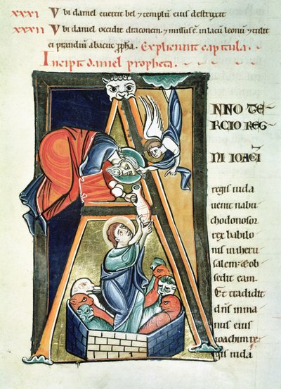 Ms 3 fol.233 Historisierte Initiale A mit Daniel in der Löwengrube, aus der Bibel von Saint-Sulpice de Bourges von French School