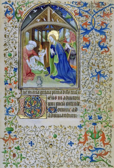 Die Jungfrau und Joseph verehren den neugeborenen Christus, aus einem Stundenbuch, Amiens von French School