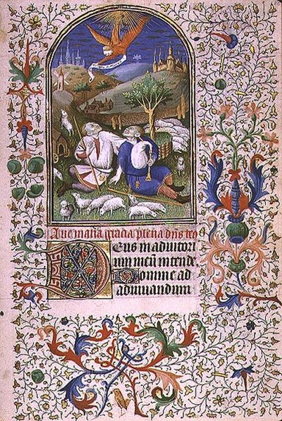 Ms 66 f.48r Engel erscheint zwei Hirten, Amiens (Pergament) von French School