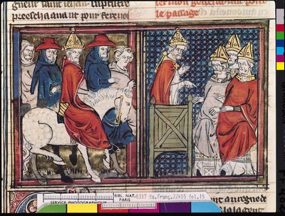 Das Konzil von Clermont und die Ankunft von Papst Urban II. (ca. 1035-99) in Frankreich, aus Le Roman de Godefroi de Bouillon, 1337 von French School